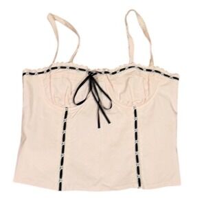 Beverly and Beck Pink Bustier Camisole Top Black Ribbon Lace Trim Small